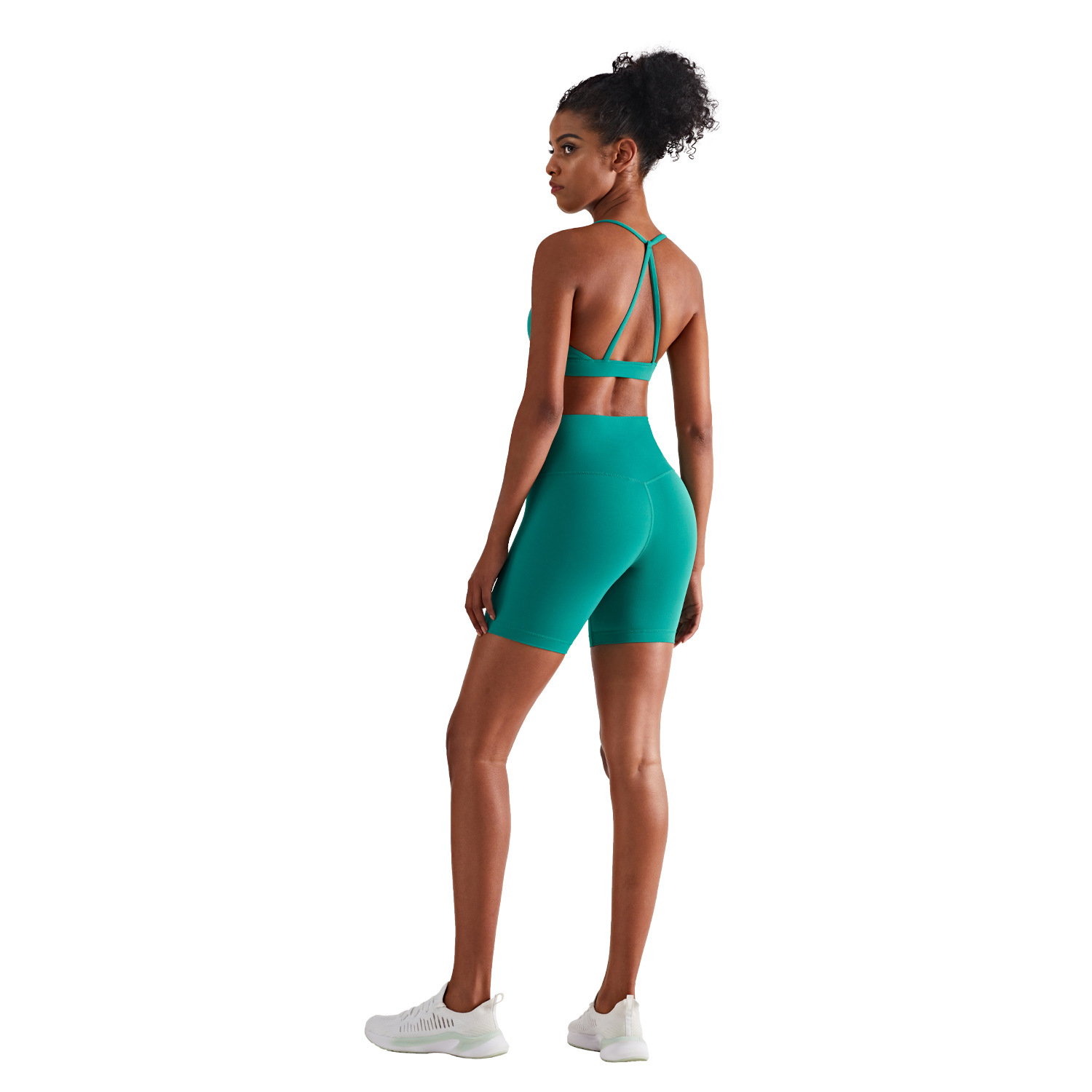 AIDU NULS Barely-There Seamless 3/4 Yoga Shorts for Women, High-Waisted Tummy Control Fitness Shorts, Peach Butt Lifting Tight Athletic Shorts