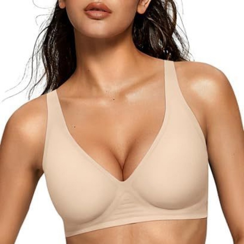 Women's Deep V-Neck Bra, Comfortable Soft Support, Seamless, Plus Size, EU/US Sizes